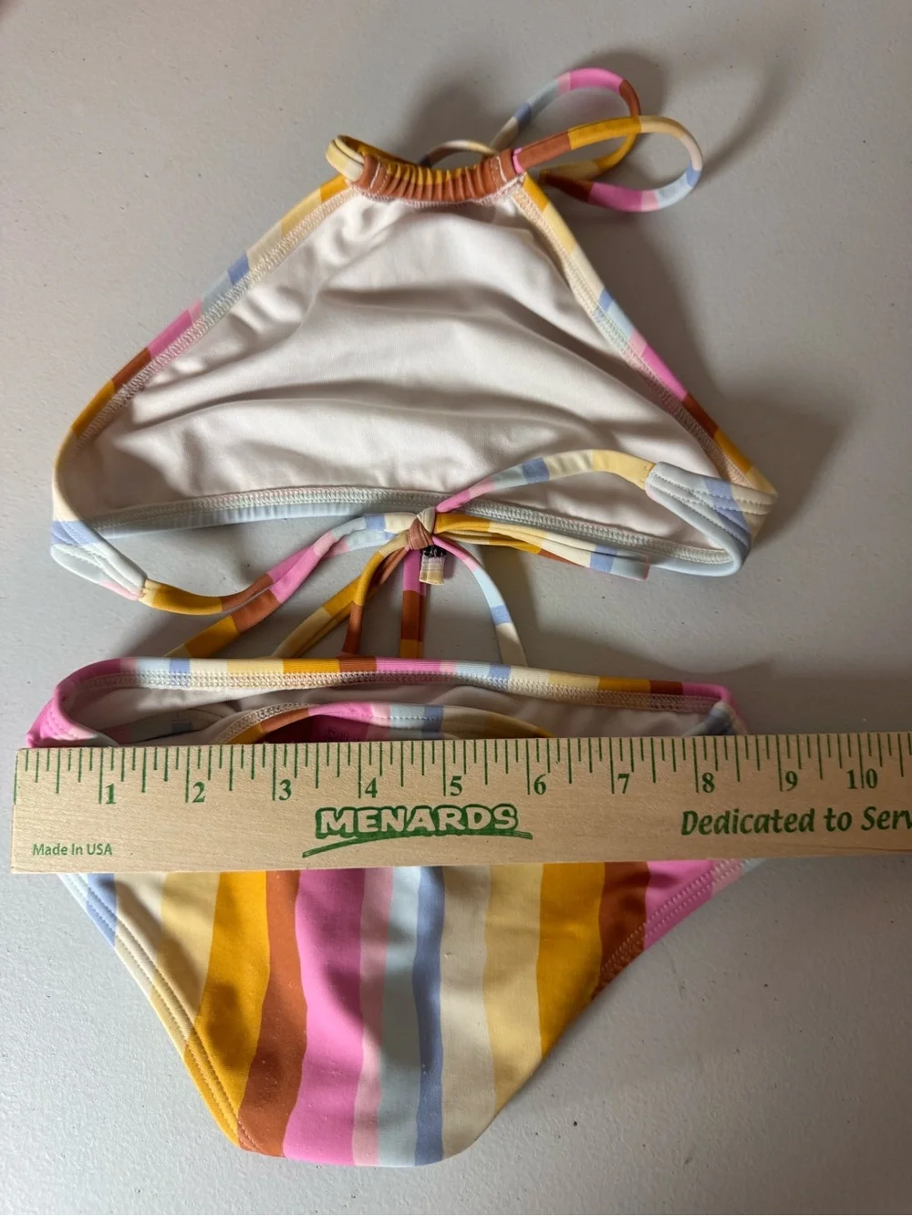 Billabong Kids Striped Halter Bikini Set in Pink, Yellow & Blue size 4